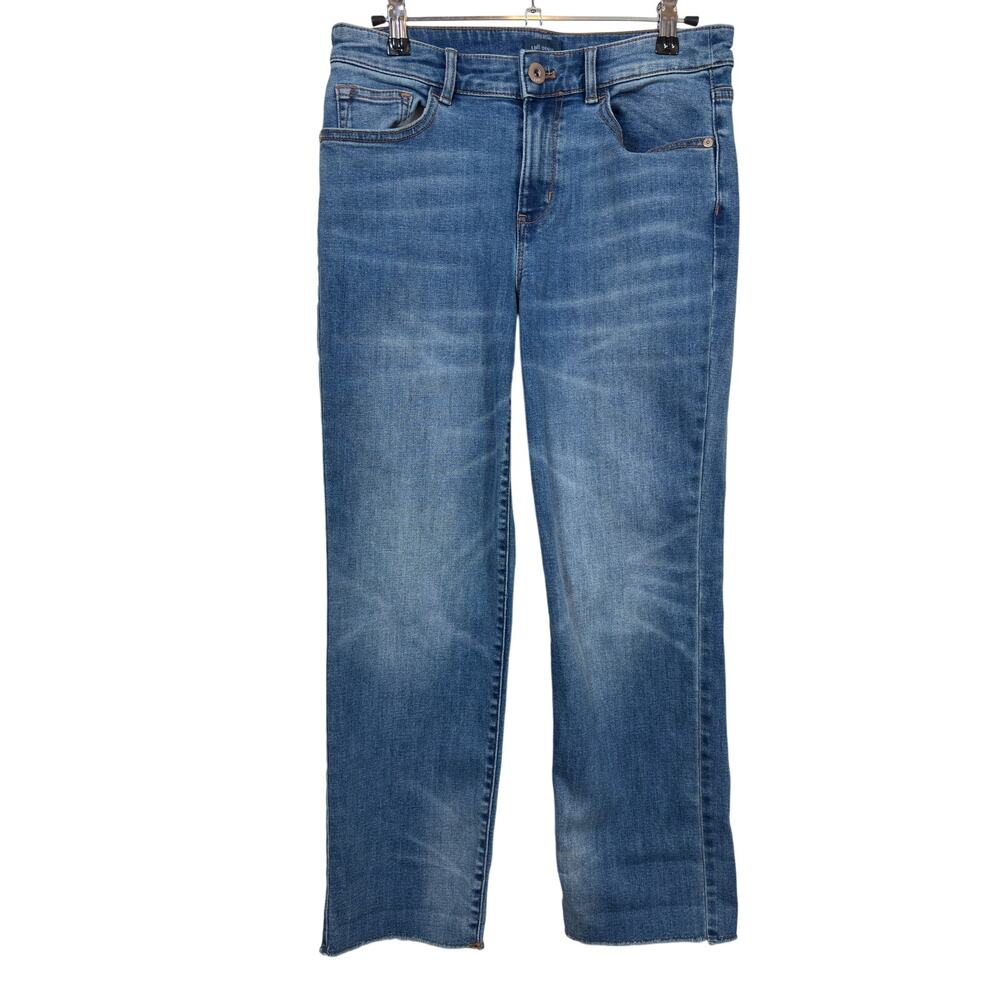 J. Jill Straight Leg Jeans Womens 4 Blue High Rise Raw Frayed Hem Stretch